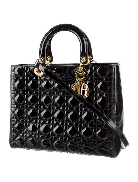 patent leather lady dior with silver chain|lady dior bag cannage.